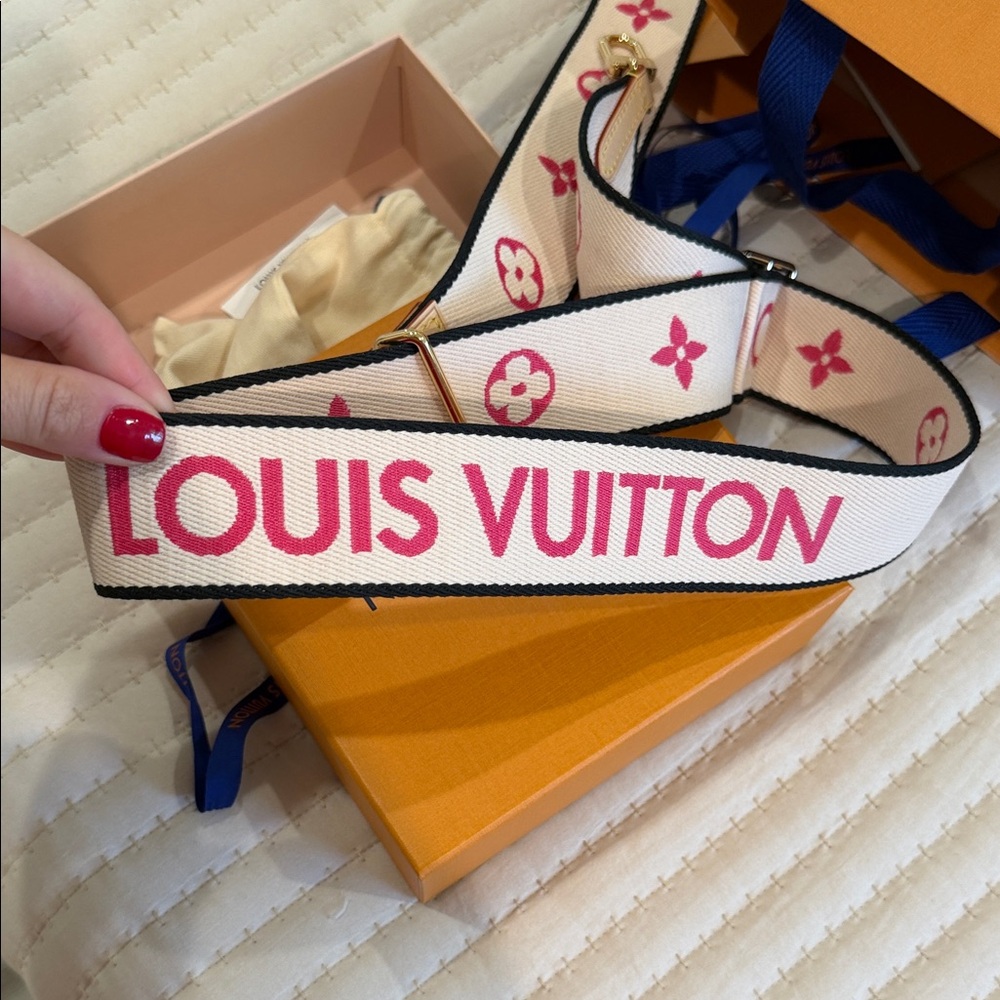 Louis Vuitton Cream and Pink Logo Strap